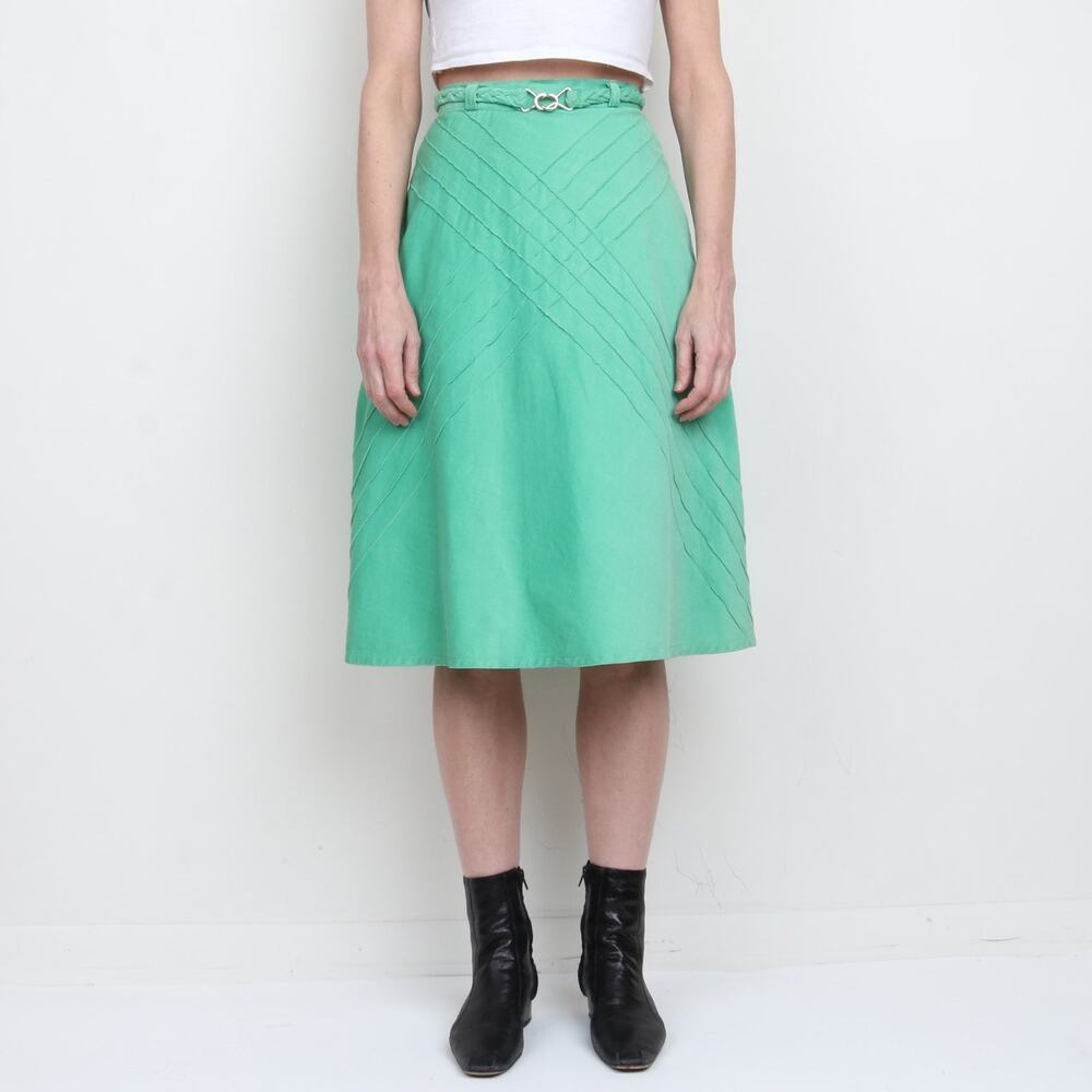 Vintage 1970s Gamin Green Corduroy Midi Skirt XS
